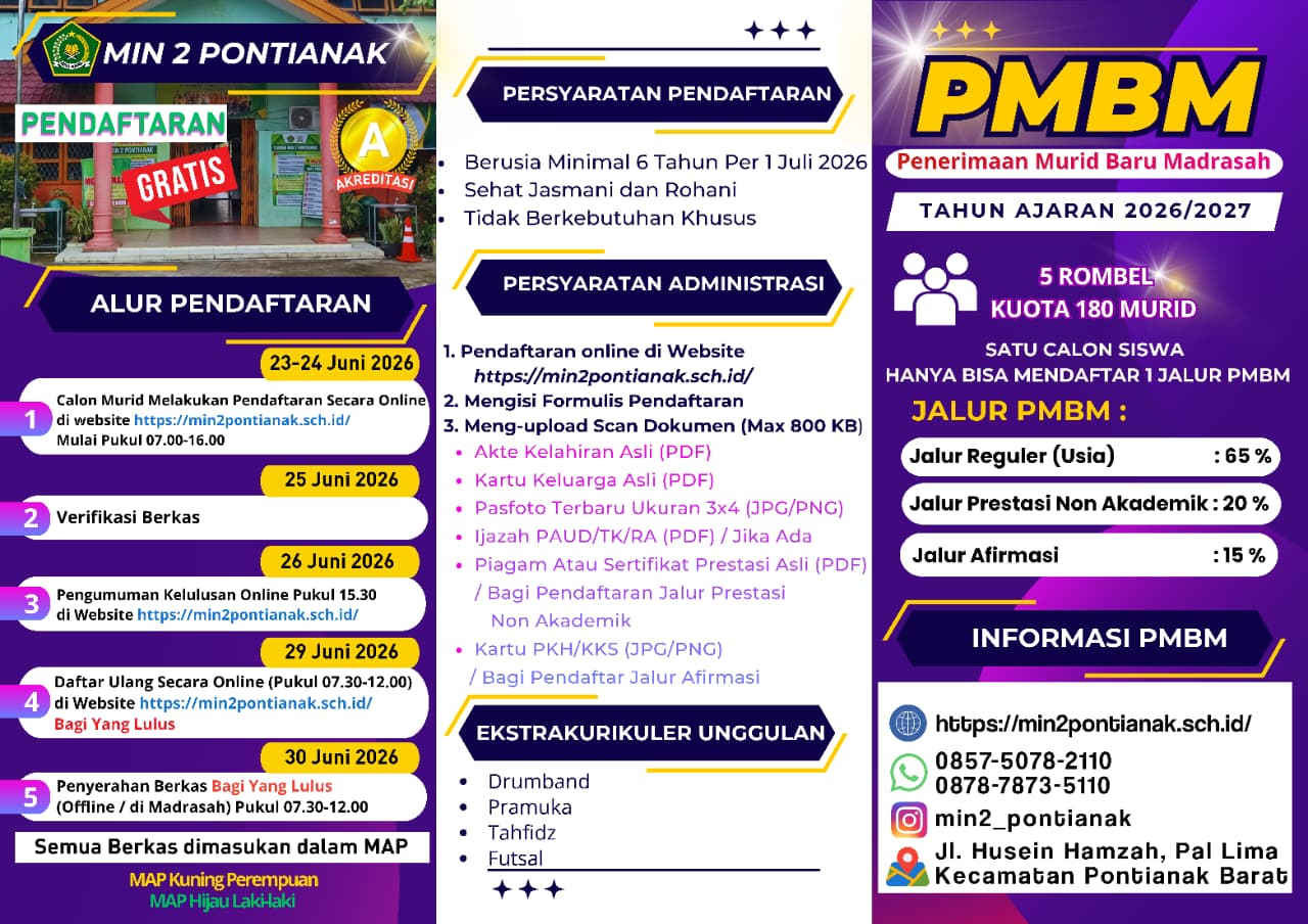 Penerimaan Murid Baru MIN 2 Pontianak Tahun 2026-2027
